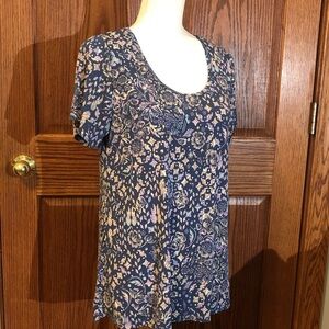 LuLaRoe Blue and Purple Floral Short Sleeve Top